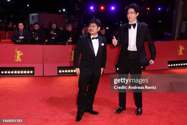 Kazuyoshi Kumakiri and Yuto Nakajima at the "#Manhole" premiere during the 73rd Berlinale International Film Festival Berlin at Berlinale Palast on...