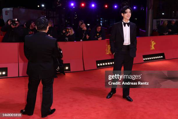 Kazuyoshi Kumakiri and Yuto Nakajima at the "#Manhole" premiere during the 73rd Berlinale International Film Festival Berlin at Berlinale Palast on...