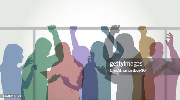 commuters - crowded train stock illustrations