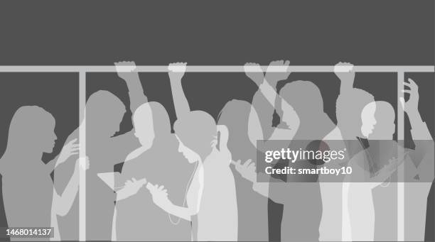 commuters - crowded train stock illustrations