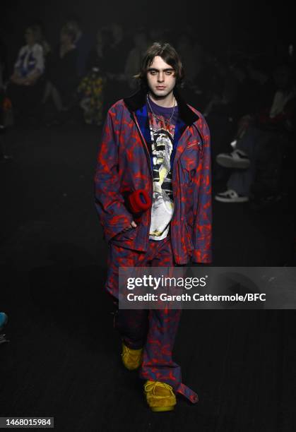 Lennon Gallagher walks the runway at the Burberry show during London Fashion Week February 2023 on February 20, 2023 in London, England.