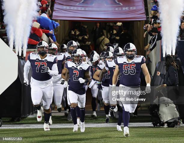 The Houston Roughnecks are introduced at TDECU Stadium on February 18, 2023 in Houston, Texas.