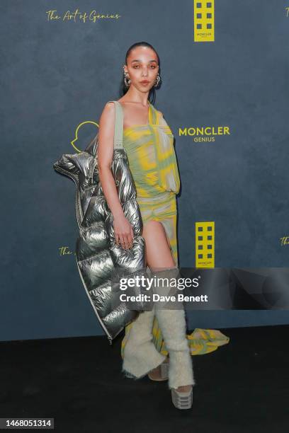 Twigs attends the Moncler Presents: The Art of Genius at Olympia London on February 20, 2023 in London, England.