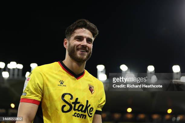 Wesley Hoedt of Watford in action during the Sky Bet Championship between Watford and West Bromwich Albion at Vicarage Road on February 20, 2023 in...