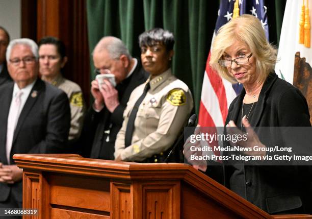 Los Angeles, CA Supervisor Janice Hahn speaks during a press conference in Los Angeles on Monday, February 20, 2023. The Los Angeles County Sheriff's...