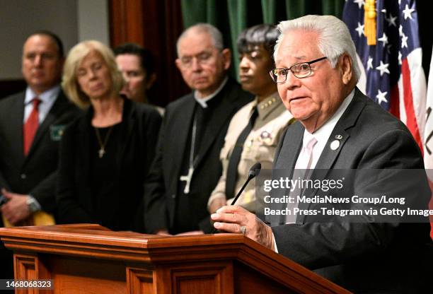 Los Angeles, CA Senator Bob Archuleta speaks during a press conference in Los Angeles on Monday, February 20, 2023. The Los Angeles County Sheriff's...