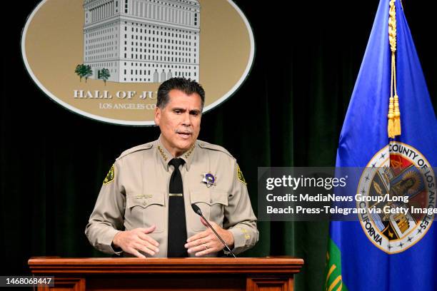 Los Angeles, CA Sheriff Robert Luna speaks during a press conference in Los Angeles on Monday, February 20, 2023. The Los Angeles County Sheriff's...