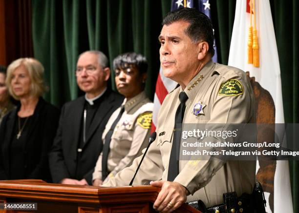 Los Angeles, CA Sheriff Robert Luna speaks during a press conference in Los Angeles on Monday, February 20, 2023. The Los Angeles County Sheriff's...
