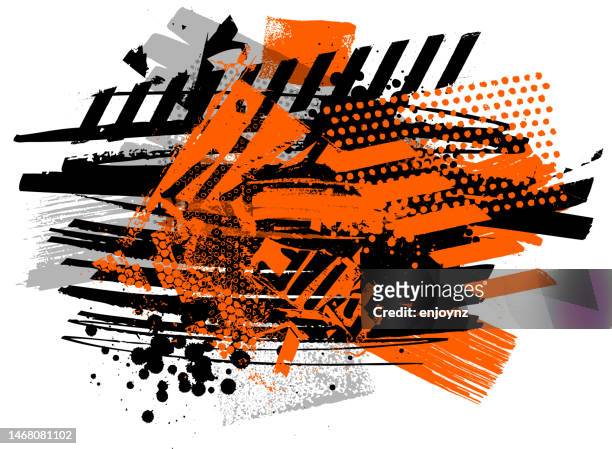modern bright orange grunge textures and patterns vector - abstract shapes pink orange and black stock illustrations