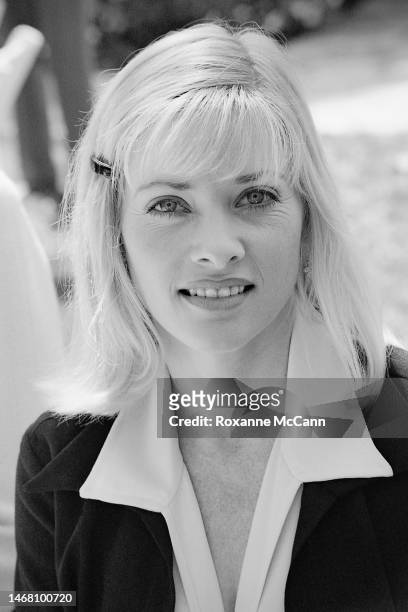 Actress Barbara Crampton poses for a portrait at a wedding shower in honor of actress Lisa Rinna at The Bel Air Hotel in March 1997 in Los Angeles,...