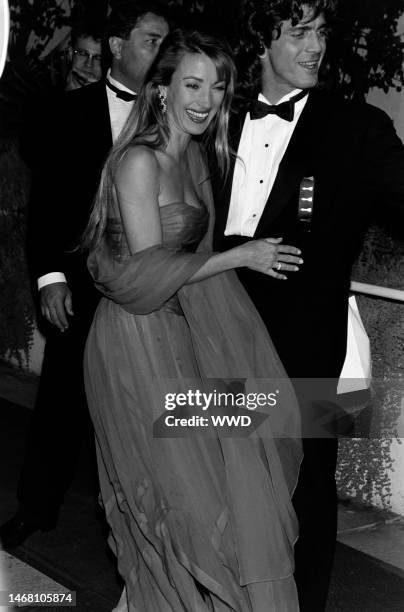 Jane Seymour and Joe Lando attend a party at Spago in West Hollywood, California, on March 30, 1992.