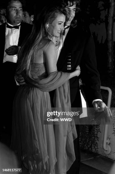 Jane Seymour and Joe Lando attend a party at Spago in West Hollywood, California, on March 30, 1992.