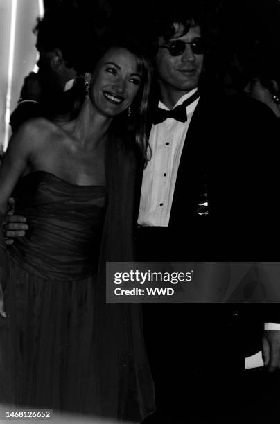 Jane Seymour and Joe Lando attend a party at Spago in West Hollywood, California, on March 30, 1992.