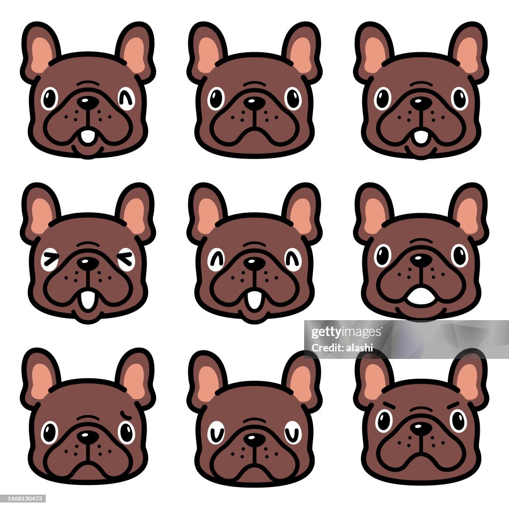 Cute facial expression icon of the French bulldog