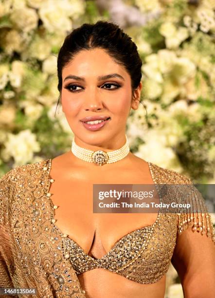 Mumbai, India Bollywood actress Bhumi Pednekar poses during the wedding reception party of actors Sidharth Malhotra and Kiara Advani in Mumbai,...