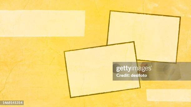 bright vibrant sunny mustard yellow coloured textured effect blank empty horizontal vector backgrounds with two lighter coloured stripes and two big overlapping labels template with black outline making a modern graffiti - lower third stock illustrations