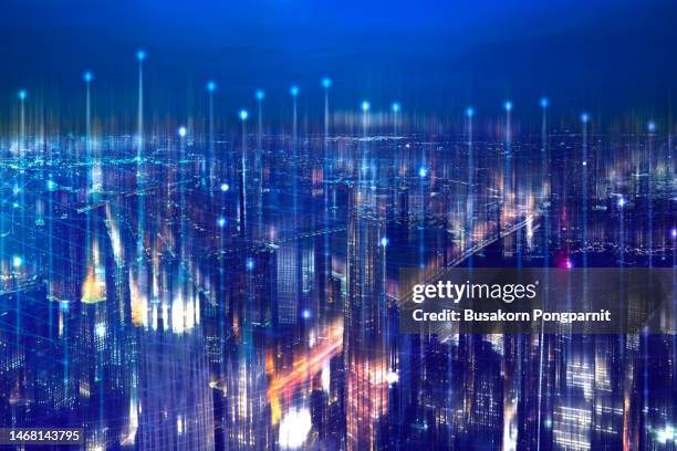 technology smart city with network communication internet of thing. internet concept of global business in new york, usa. - draft prospects media availability stock pictures, royalty-free photos & images