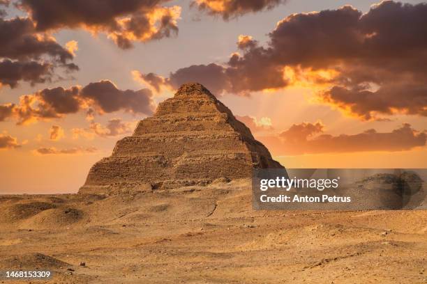 the step pyramid complex of djoser at sunset. egypt - pyramid of chephren stock pictures, royalty-free photos & images