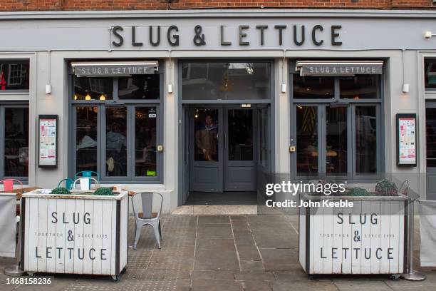 General view of a Slug and Lettuce bar and restaurant pub in the High Street on February 18, 2023 in Colchester, England .