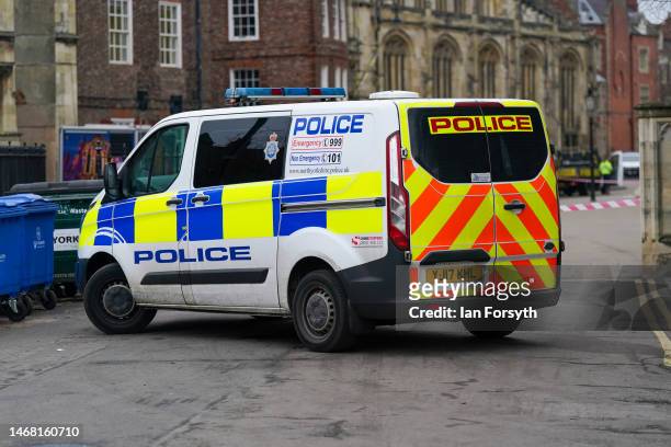 Officers from North Yorkshire Police respond to an incident outside York Minster on February 21, 2023 in York, England. York Minster and the...