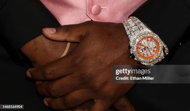 LeSean McCoy, watch detail, attends the 2023 Sports Illustrated Super Bowl Party at Talking Stick Resort on February 11, 2023 in Scottsdale, Arizona.