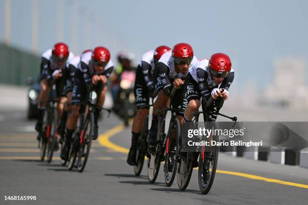 Adam Yates of United Kingdom and UAE Team Emirates competing during the 5th UAE Tour 2023, Stage 2 a 17.3km team time trial in Khalifa Port /...