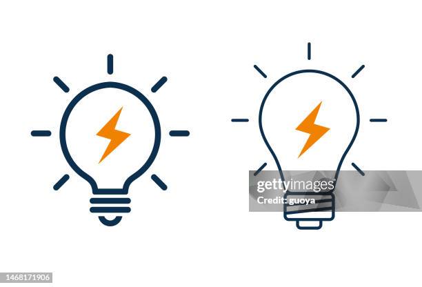 stockillustraties, clipart, cartoons en iconen met light and lightning icons. - led-lampje