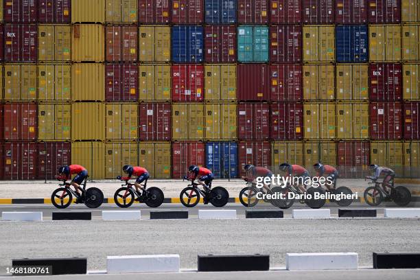 General view of Elia Viviani of Italy, Kim Alexander Heiduk of Germany, Lucas Plapp of Australia - White best young jersey, Ben Swift of United...