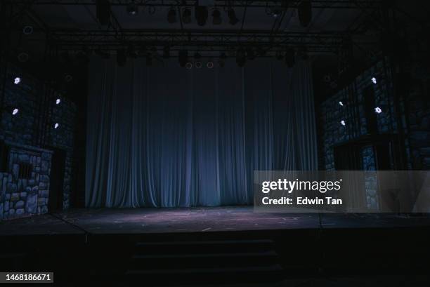 music stage theater concert with backdrop illuminated with stage light - stämningsfull bildbanksfoton och bilder