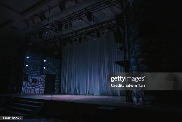 music stage theater concert with backdrop illuminated with stage light - space opera stock pictures, royalty-free photos & images