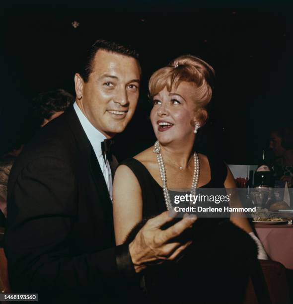 American actors Rock Hudson and Marilyn Maxwell together at an event, 7th May 1963.