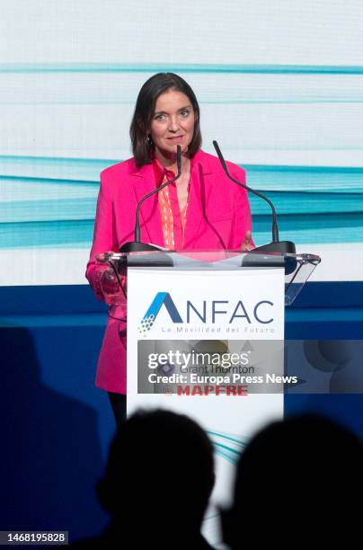 The Minister of Industry, Trade and Tourism, Reyes Maroto, speaks during the third edition of the ANFAC Forum, at the Palacio de Linares, on 21...
