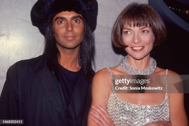 American fashion photographer Steven Meisel and British-American fashion editor & journalist Anna Wintour attend a party for the 'Gang of Three'...