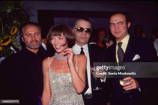 From left, Italian fashion designer Gianni Versace , British-American fashion editor & journalist Anna Wintour, German fashion designer Karl...