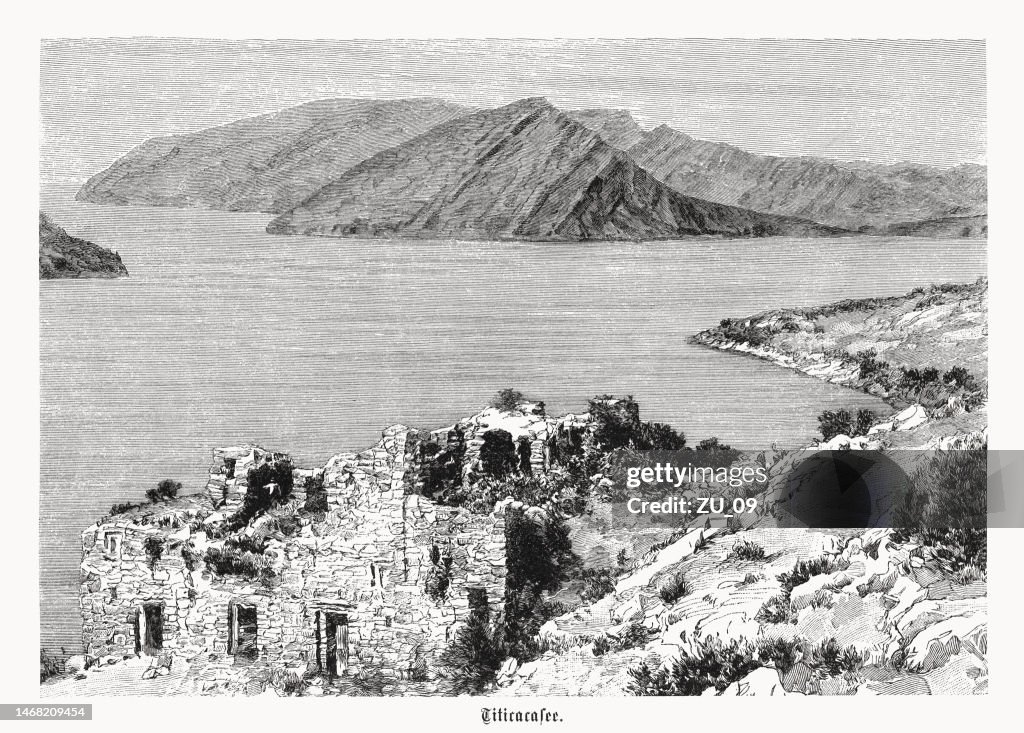 Inca Palace, Lake Titicaca, Bolivia, wood engraving, published in 1899