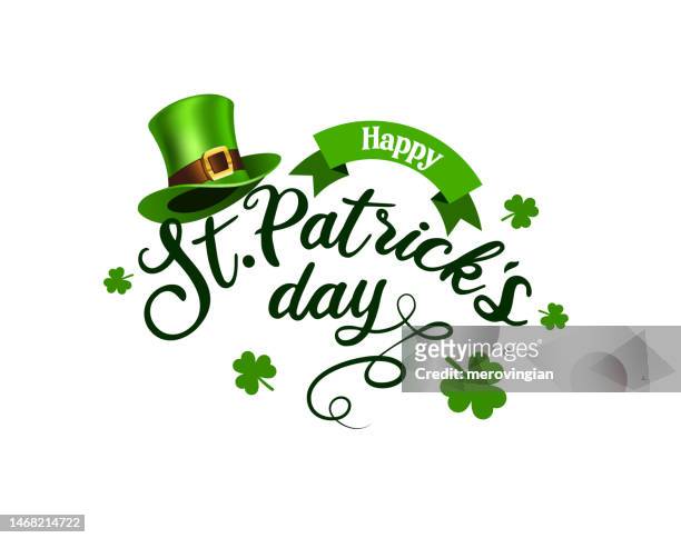 st. patrick's day with leprechaun hat and clover leaves on the white background - saint patrick day stock illustrations