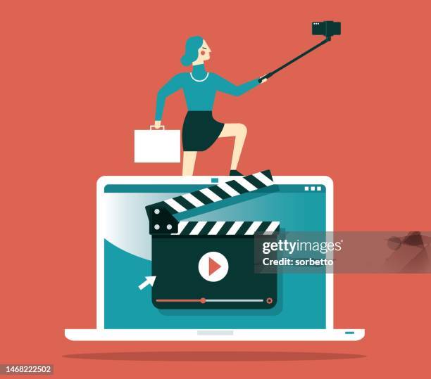 video marketing - laptop - video content stock illustrations