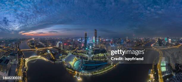 aerial photo of  panoramic skyline  guagnzhou china in night - guangzhou stock pictures, royalty-free photos & images