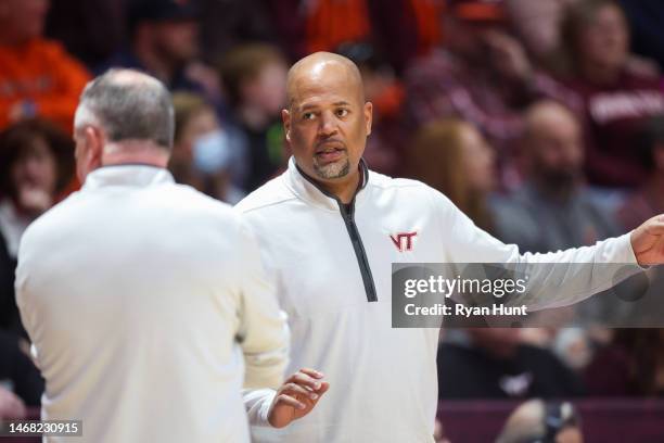 Associate head coach Mike Jones of the Virginia Tech Hokies in the first half of a game against the Pittsburgh Panthers at Cassell Coliseum on...