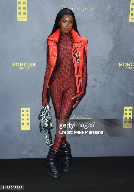 Leomie Anderson attends the Moncler Genius presentation during London Fashion Week February 2023 on February 20, 2023 in London, England.
