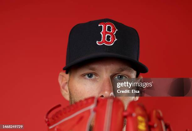 Chris Sale of the Boston Red Sox poses for a portrait during Boston Red Sox Photo Day at JetBlue Park at Fenway South on February 21, 2023 in Fort...