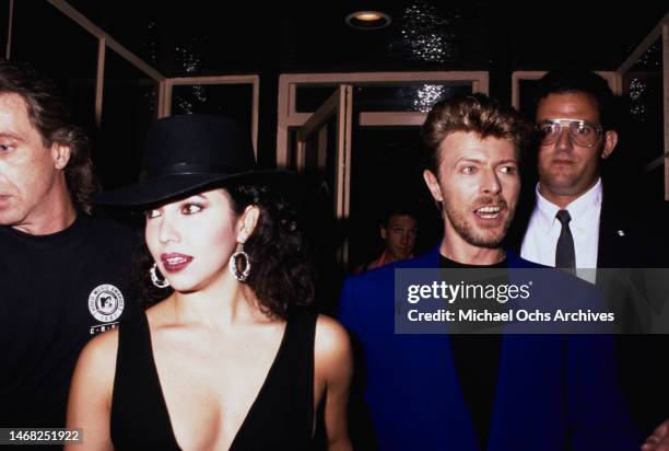 Melissa Hurley and David Bowie attends an event, circa 1980s.