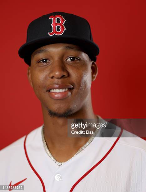Brayan Bello of the Boston Red Sox poses for a portrait during Boston Red Sox Photo Day at JetBlue Park at Fenway South on February 21, 2023 in Fort...