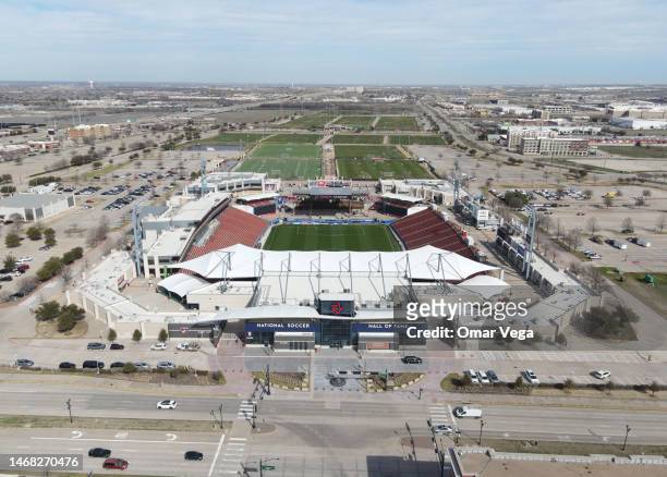 An aerial view of Toyota Stadium before a training session ahead of a match between United States and Japan as part of 2023 SheBelieves Cup at Toyota...
