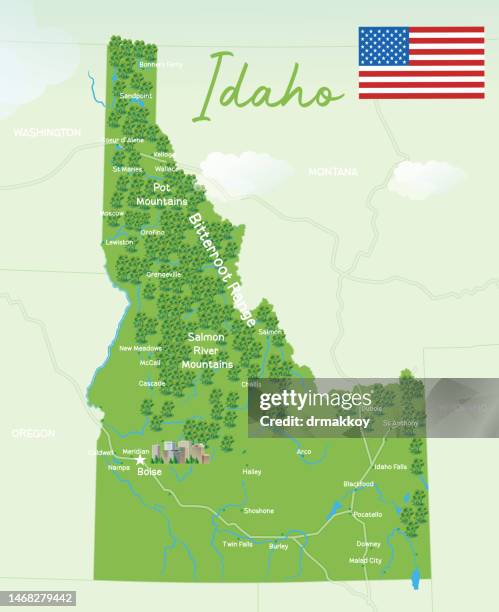 ilustraciones, imágenes clip art, dibujos animados e iconos de stock de mapa de idaho - idaho