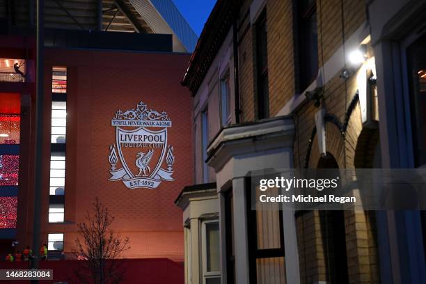 General view outside the stadium prior to the UEFA Champions League round of 16 leg one match between Liverpool FC and Real Madrid at Anfield on...