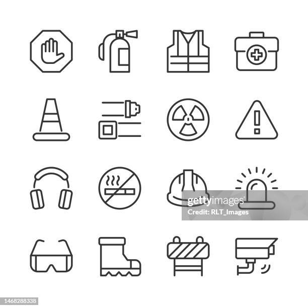 workplace safety icons — monoline series - reflective material stock illustrations
