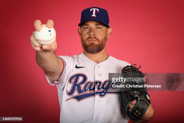 Pitcher Ian Kennedy of the Texas Rangers poses for a portrait during media day at Surprise Stadium on February 21, 2023 in Surprise, Arizona.