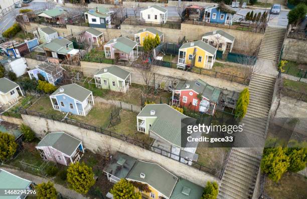 Aerial View of Family Colorful Homes in Neighbourhood