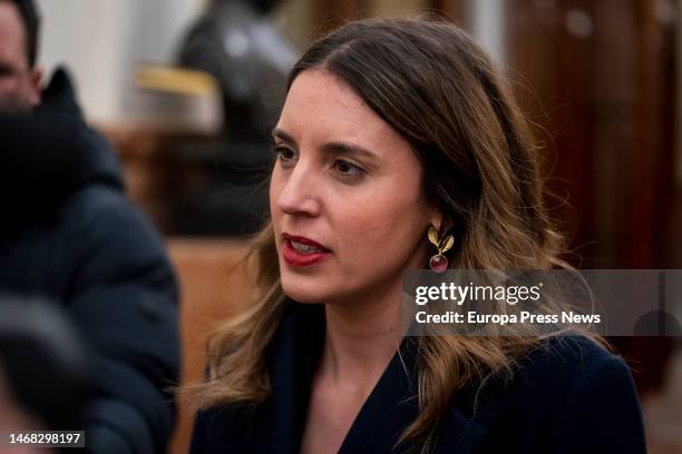 The Minister of Equality, Irene Montero, during a plenary session, in the Congress of Deputies, on 21 February, 2023 in Madrid, Spain. During the...